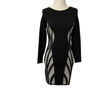 RVN Black and White Knit Cutout Illusion Sexy Bodycon Dress See measurements